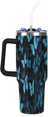 Tavisto Midnight Butterfly Swarm 40 oz Tumbler with Handle and Straw Lid, Vacuum Insulated Stainless Steel Water Bottle, Portable Leakproof Travel Mug for Camping, Hiking, Gym