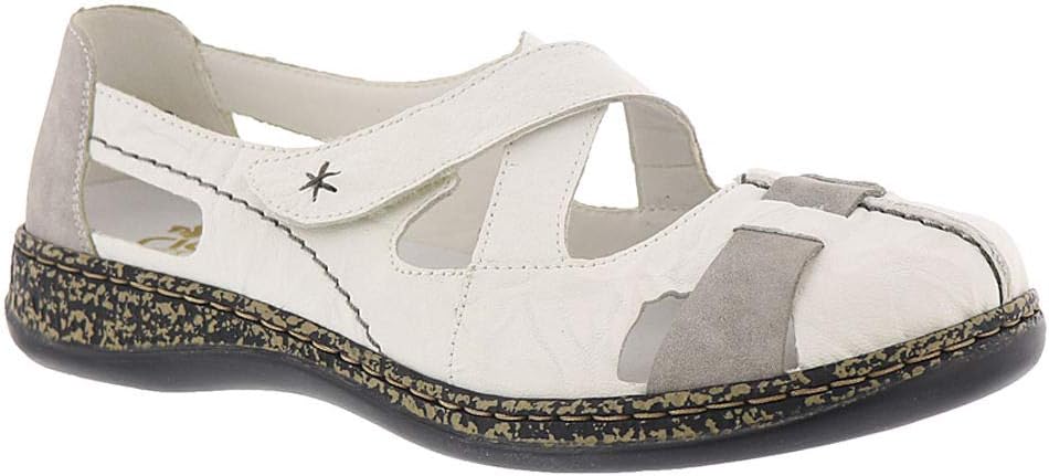 Rieker 463H4 Daisy Leather Mary Jane Shoes for Women - Lightweight Anti-Sess Casual Flats with Breathable Cutouts and Shock-Absorbing Sole for All-Day Comfort