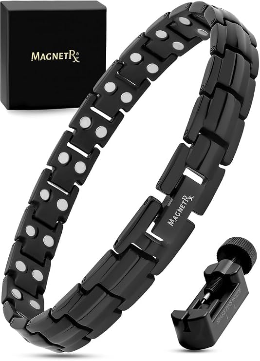 MagnetRX Women's Ultra Strength Magnetic Bracelet Effective Titanium Magnetic Bracelets for Women Adjustable Length with Sizing Tool for Perfect Fit (Black)