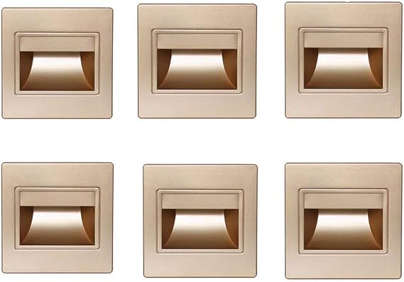 6-Pack LED Corner Wall Lamp 85-265V Embedded LED Stairs Step Night Light Stair Wall Lighting for Hallway, Stairs, Closet, Bedroom and More (Cool White, Champagne Gold)
