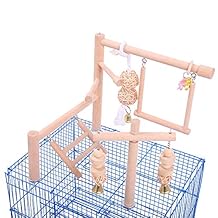 QBLEEV Bird Cage Play Stand Toy Set-Birdcage Wood Stands Hanging Chew Toys Ladder Swing Parrot Perch Play Gym Playground Accessories Activity Center for Conure, Parakeets, Budgie, Cockatiels,Lovebirds