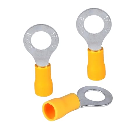 100Pcs Insulated Ring Terminal 10-12AWG Cable Crimp Terminal, 1/4" Stud Insulated Electrical Crimp Connectors Yellow-M8
