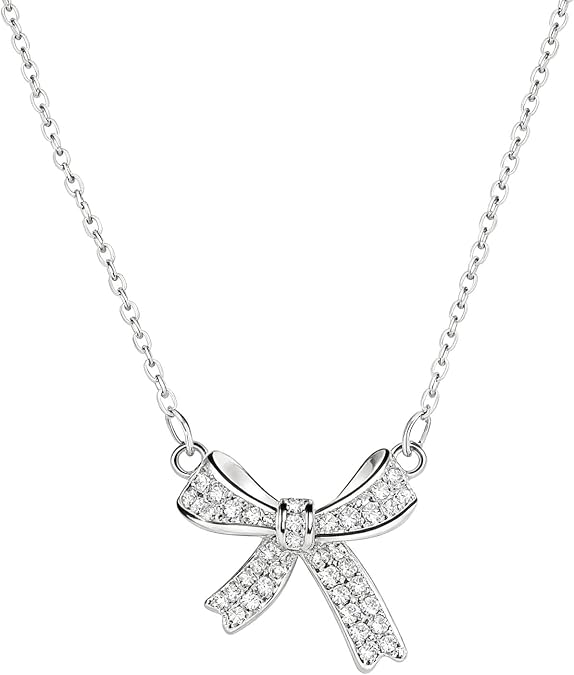 Bow Necklace for Women,Silver Sparkling Collarbone Necklace