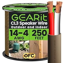 GEARit 14 Gauge Speaker Wire Cable,UL CL3 Rated 14 Gauge Wire 250ft,Copper Wire with Polarity Mark,Audio Cable for in-Wall,Home,Car,Outdoor,Garden,Commercial Audio Systems,OFC(Brown,4-Conductors)