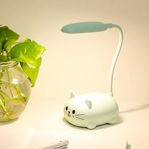 soputry ミニキャットUSBランプ かわいいデスクランプ USB充電ポート付き 折りたたみ式動物テーブルランプ 充電式LEDライト 勉強用 読書用 視力保護 学校用品 猫、ブルー