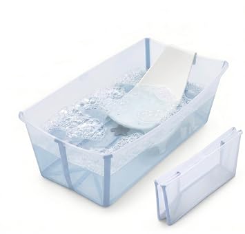 Stokke Flexi Bath X-Large Bundle, Ocean Blue - Spacious Baby Bathtub + Newborn Support - Lightweight, Foldable & Easy to Store - Best for Ages 0-6