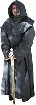 Black Monk's Robe and Hood, Wizard, Sorcerer Mage or Priest Costume, One Size