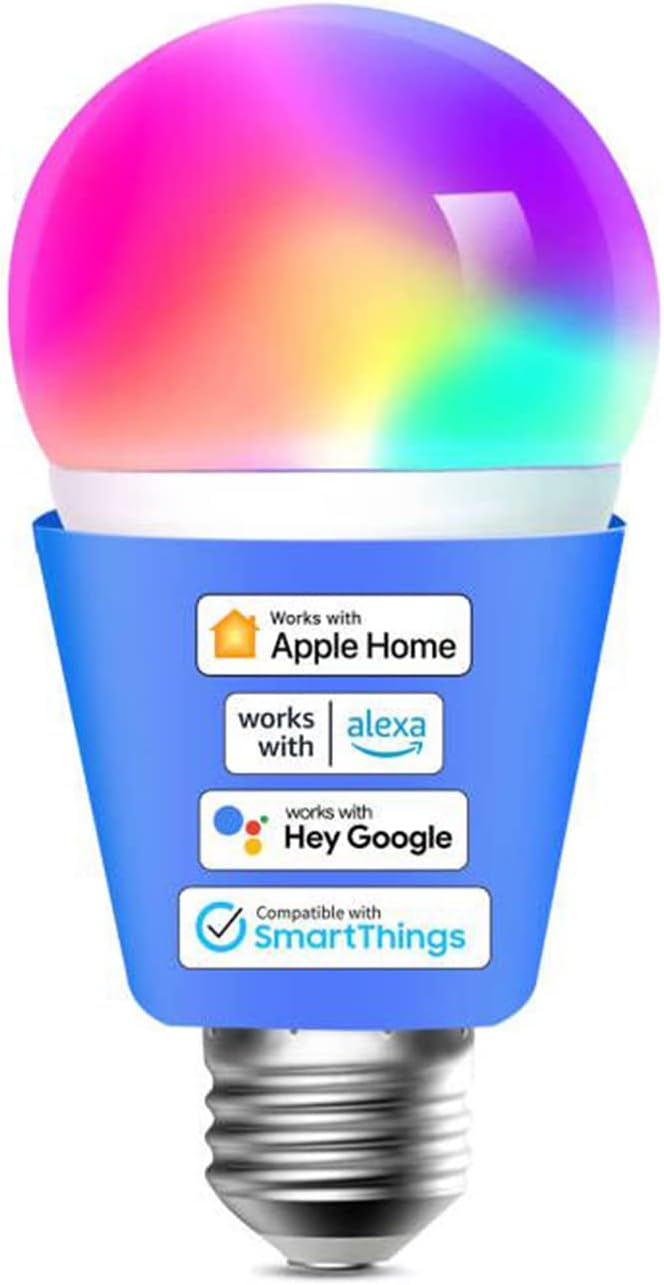 meross Akıllı Wi-Fi ampul, Apple HomeKit ile çalışır, WiFi lamba, LED, çok renkli, kısılabilir ampul, Siri, Alexa, Google Home ve SmartThings ile uyumlu, E27 sıcak beyaz