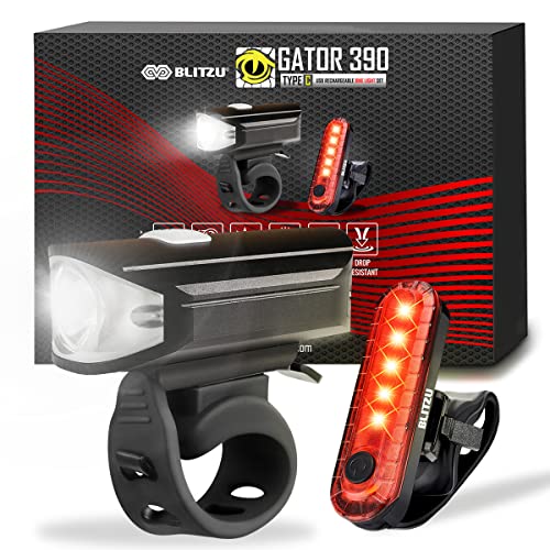 BLITZU Ultra Bright Type-C USB-C Rechargeable Bike Light Set, Bicycle Front Headlight and Back Taillight, Bicycle Accessories for Night Riding, Easy to Install for Men Women Kids Road Mountain Cycling