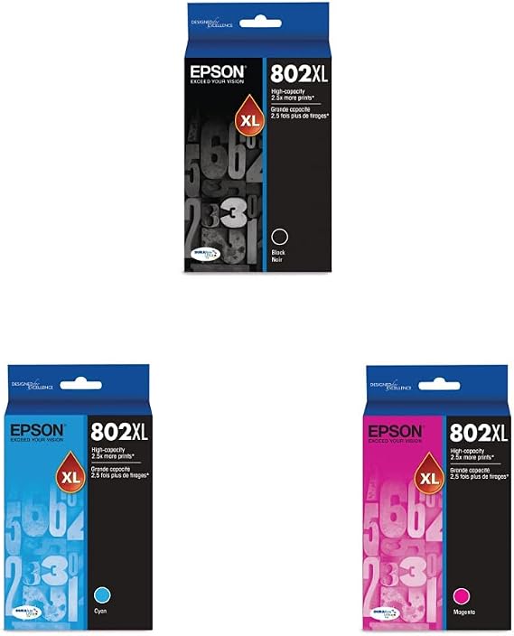 Epson T802 DURABrite Ultra -Ink High Capacity Black -Cartridge (T802XL120-S) T802 DURABrite Ultra -Ink High Capacity Cyan T802 DURABrite Ultra -Ink High Capacity Magenta