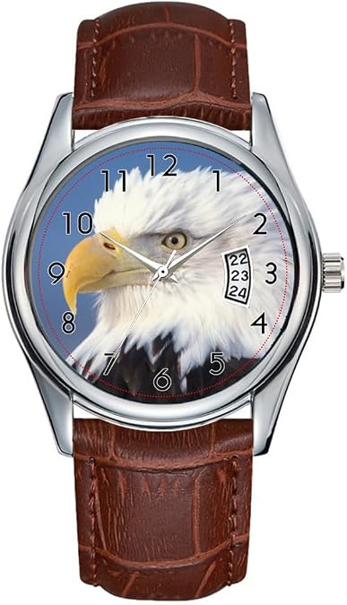 Men Watch Casual Waterproof Quartz Watches Clock Date Classic Business Brown Leather Christmas Wristwatch Bald Eagle, Haliaeetus leuccocephalus, Wrist Watch