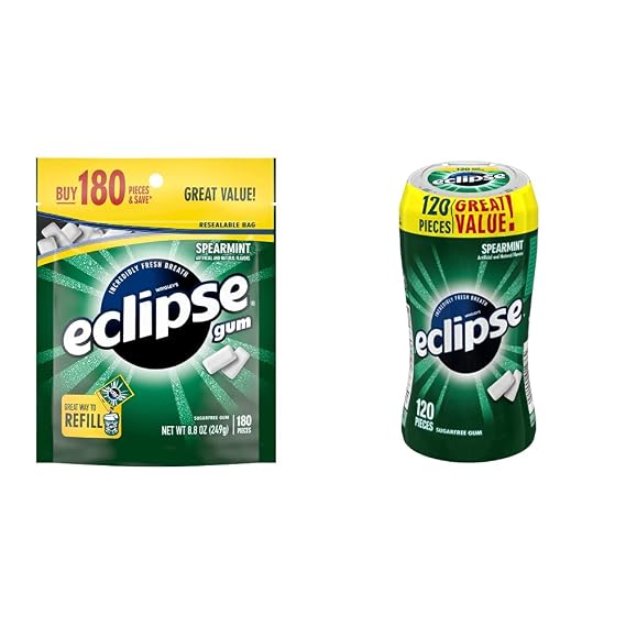 ECLIPSE Spearmint Sugarfree Chewing Gum, 180 piece bag Eclipse, Sugar Free Gum Spearmint, 120 ct