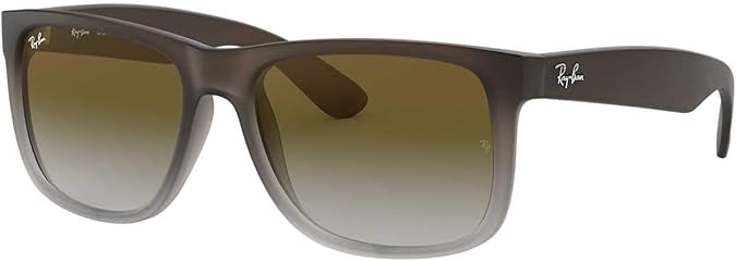 Ray-Ban Unisex RB4165 Justin Rectangular Sunglasses, Rubber Brown On Grey/Light Grey Gradient Green, 51 mm