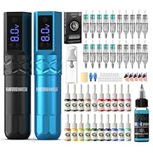 Wormhole Tattoo Kit Wireless Tattoo Gun Kit 2pcs Cordless Tattoo Pen 20pcs Tattoo Cartridge Needles Complete Tattoo Machine Kit for Beginners WTK378