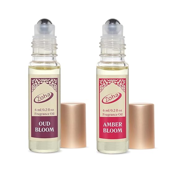 Perfumes Amber Bloom & Oud Bloom Perfume Oil Roll On Bundle, Alcohol-Free, Long-Lasting Fragrances for Women & Men, Premium Quality Aromatic Scents