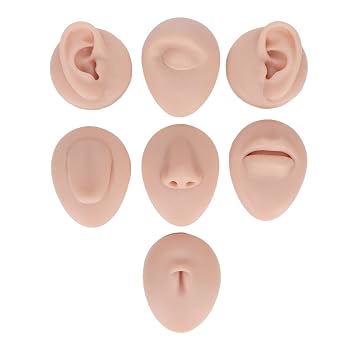 7PCS Soft Silicone Body Piercing Practice Kit, Flexible Simulation Models Set for Ear Nose Lip Tongue Belly Button, Reusable Fake Skin Dummy for Beginner Piercers & Training Display