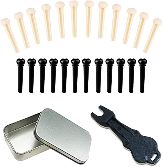 24pcs Acoustic Guitar Bridge Pins Pegs with 1pc Bridge Pin Puller Remover, Ivory & Black-Jinlop
