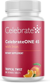 CelebrateONE 45 Bariatric Multivitamin with Iron, Once Daily Midnight Cherry Chewable for Gastric Sleeve & Bypass Patients 45 mg Iron, 30 Tablets, 1 Month Supply