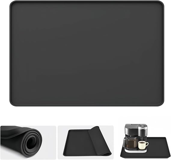 Silicone Coffee Machine Mat, 50cm*40cm in Silicone Coffee Mat with Raised Edges, Anti-Slip Accessories for Automatic Coffees Machines, Kitchen Worktop Protector