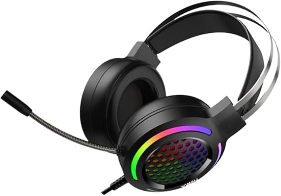Wired Head-mounted Gaming Headphone Black with Microphone | 7.1 Usb, 20hz-40khz Response, 2m Cable, Leather and Memory Cotton, Luminous Design