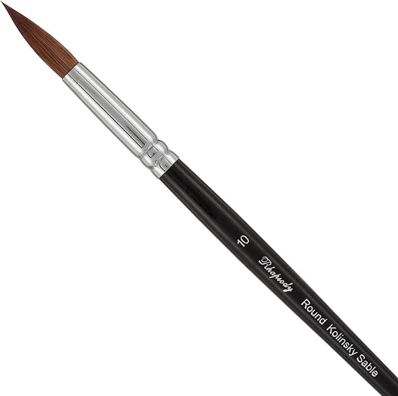 Creative Mark Rhapsody Kolinsky Sable Brushes for Professional Watercolorists - Round # 10 Excellent Spring, Full Belly, Split-Proof Points, Chrome Ferrules, Short Handle, English Sizing
