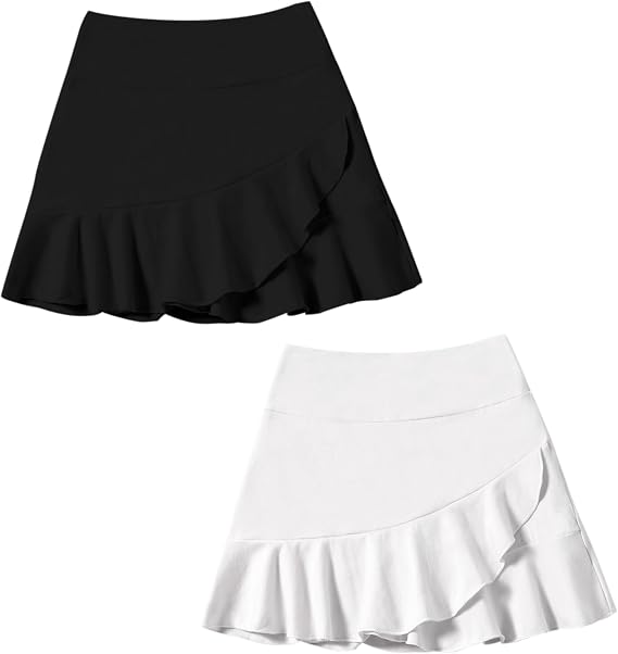 DREAM BUS 2 Pack Girls Skirts Built in Shorts Little Kid Tennis Skorts Toddler Girl Athletic Skorts Flowy Skirts