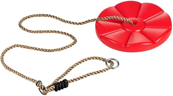 REZNOR Plastic Button Monkey Round Disc Rope Seat for Kids Children Playground Garden Outdoor Indoor Play Activity with Adjustable Height (Red)