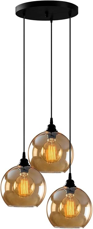 Modavize Mikro özel tasarım dekoratif spor modern bal rengi camlı 3 lü siyah sarkıt avize siyah 50 x 30