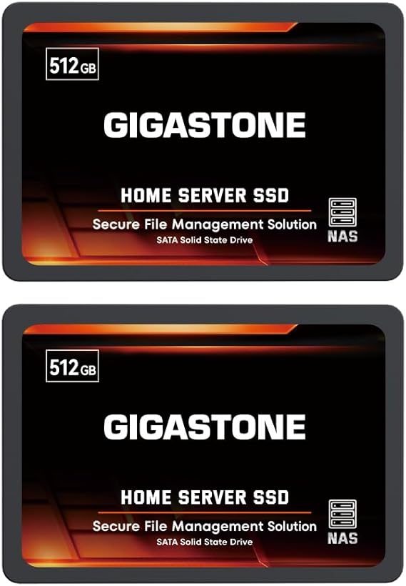 Gigastone NAS Certified 512GB Home Server SSD (2-Pack) Up to 550MB/s TLC Flash with SLC Caching 24/7 Reliable for Gaming/PC/NAS SSD 2.5" SATA Internal Solid State Drives RAID Disk