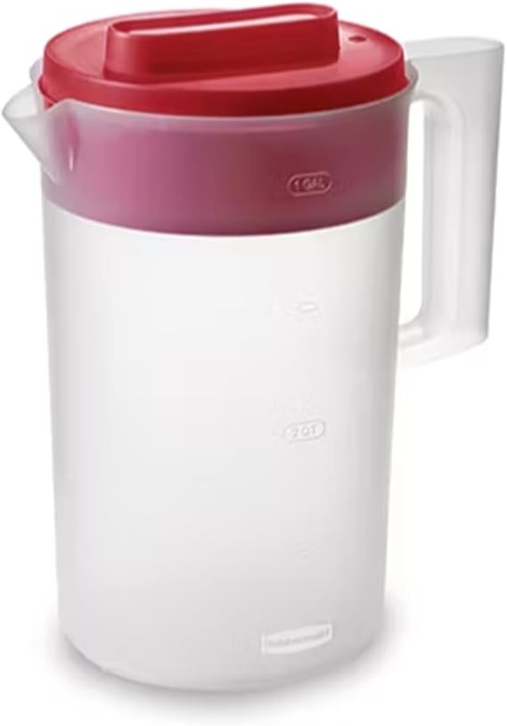 Rubbermaid Pitcher Classic 1 Gallon Clear Base, Red Lid