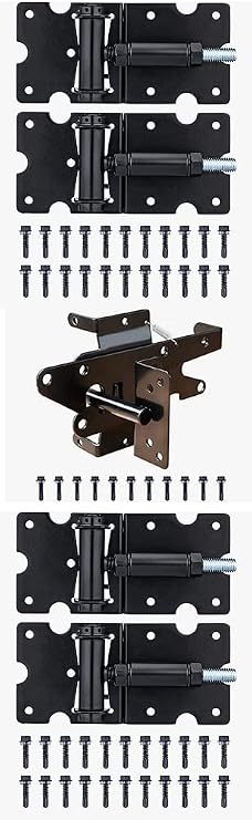 Industrial Steel Powder Coated Heavy Duty Self-Closing Gate Hinges & Latch, Post Mount, 150-lb Capacity, 100-inch Width, 1 Count