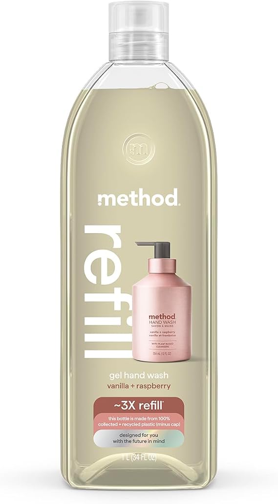 Method Gel Hand Soap Refill, Vanilla + Raspberry, 34 Fl Oz (Pack of 1) (Packaging May Vary)