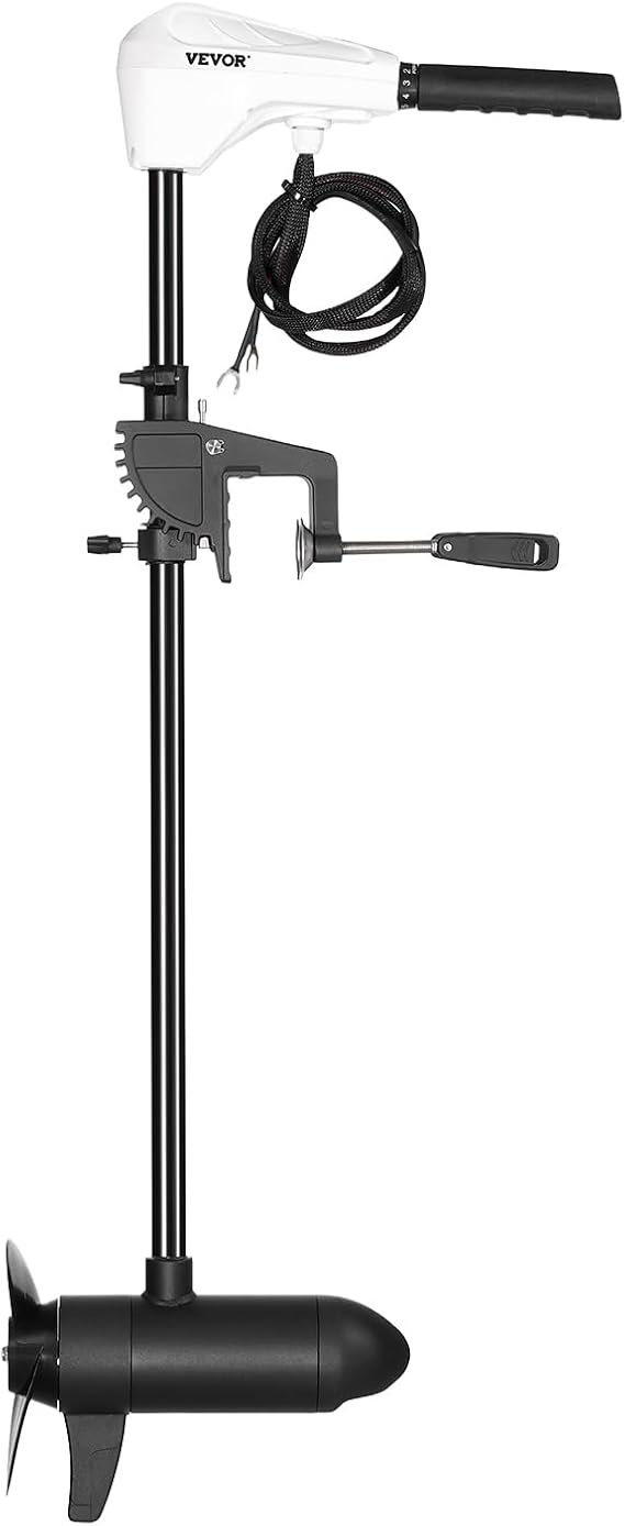 VEVOR Electric Trolling Motor, Transom Mounted Outboard Boat Motors 12V 55lbs Thrust, 8-Speed Electric Boat Engine w/Battery Indicator, for Kayaks, Fishing Boats on Freshwater/Saltwater, 30-In Shaft