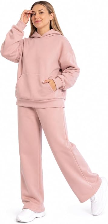 Women 2 Piece Oversized Tracksuits Set Fall Fashion Sweatsuits Lounge Outfits Hoodie Airport Travel Wide Leg Pants