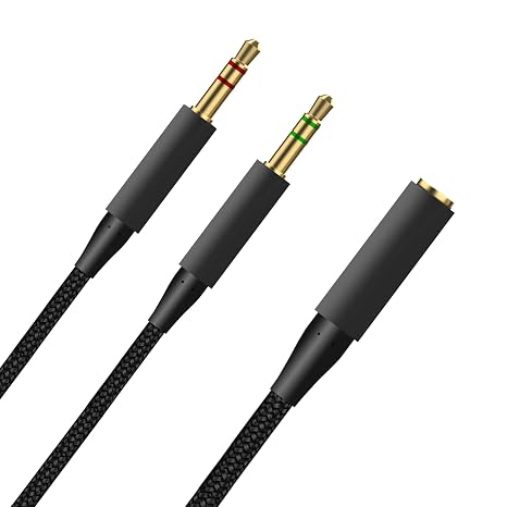 Headphone Splitter 2 in 1 Y-Splitter Replacement Audio Extension Cable Compatible with HyperX Cloud II/Cloud Alpha/Cloud Flight/Cloud Silver/Cloud Flight/CloudX Series Headsets, 6.5FT