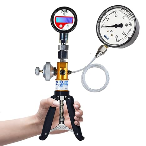 Hand Operated Pnematic Pressure and Vacuum Calibrator (Range: -13 to 435 PSI) with Pressure & Vacuum Gauge (-14 to 362 PSI) for Calibration Labs, Pressure Gauge Calibration. Model: AI-2200