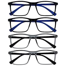 OPULIZE INK Reading Glasses - Value 4 Pack - Large Rectangular Frame - Spring Hinges - Scratch Resistant - Black Grey - Mens Womens +1.00