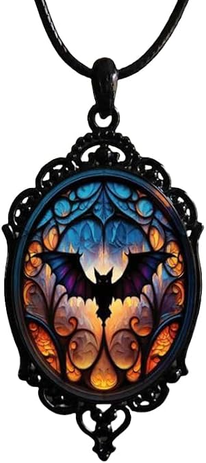 Gothic Crow Bat Witch Glass Necklace for Women Vintage Satan Pendant Halloween Crow Necklace Dark Punk Style Victoria Necklaces Mystic Witch Jewelry Gift Accessories