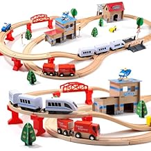 Electric Toddler Wooden Train Set Toy, 88 PCS Train Track Toys for 3 4 5 Years Old Kids, Boys and Girls