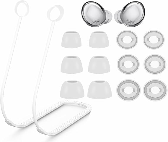 Galaxy Buds Pro SM-R190用ストラップイヤーチップキット、紛失防止ソフトシリコンランヤードネックロープコードリーシュ交換用ジェルイヤーチップスキンアクセサリー Samsung Galaxy Buds Pro対応 - ホワイト