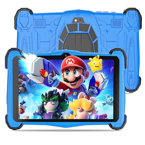 Kids Tablet 7 inch with Shockproof Case for Child 3-10, Educational Learning Toddler Tablet Android 14, 10GB RAM64GB ROM, Parental Controls, Google Play YouTube, Gift for Boy GirlBlue