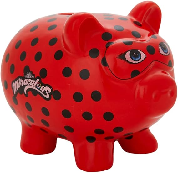 Miraculous Ladybug Piggy Bank for Girls Kids Ceramic Coin Bank, Red