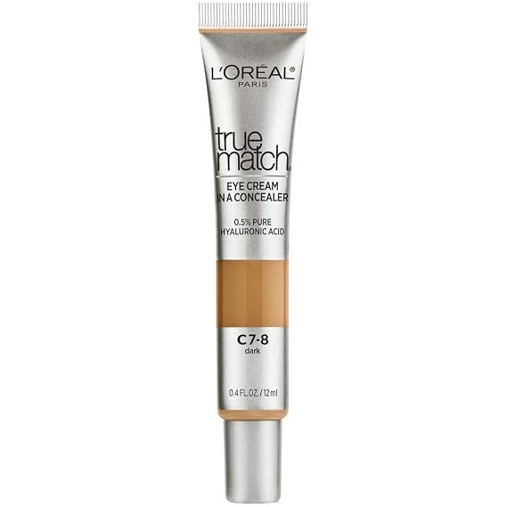 LOreal Paris True Match Eye Cream in a Concealer, 0.5% hyaluronic acid, Dark C7-8, 0.4 fl. oz.
