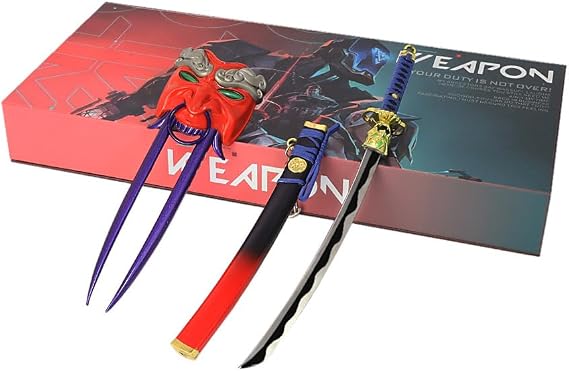 Game Valorant knife Martial Arts Weapon Models Action Figure Game Collection Desk Room Decoration Backpack Pendant Gift (Valorant Onimaru Kunitsuna Katana Knife) (Red-2)