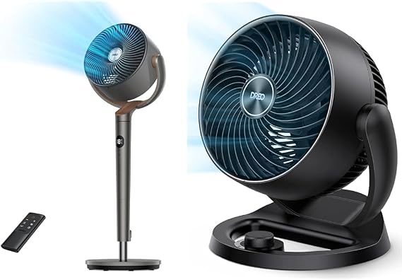 Dreo 120 Oscillating Pedestal Fan & 12 Inch Table Fan Bundle with Remote Control and Adjustable Heights