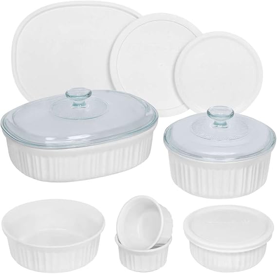CorningWare 12 Piece Round and Oval Bakeware Set, White
