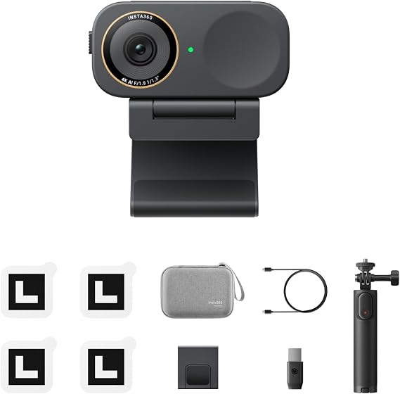 Insta360 Link 2C Pro Get-Set Bundle 4K Webcam for PC/Mac, 1/1.3 Sensor, Low-Light, Auto Framing, HDR, Directional Noise-Canceling Mics, Supports Stream Deck, Zoom, Teams, Twitch for Streaming
