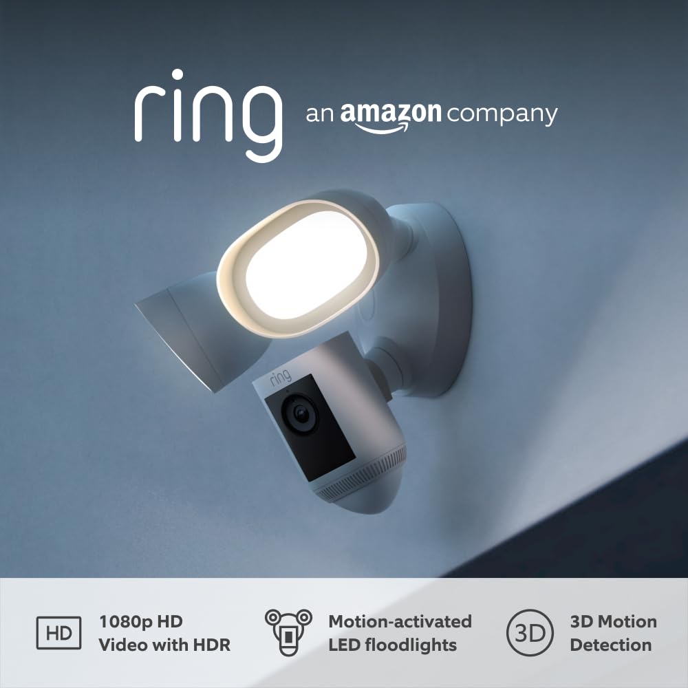 Ring Floodlight Cam Wired Pro | Outdoor Security Camera with 2K Video with Ring Vision, 3D Motion Detection, Bird's Eye View, Siren | 30-day free trial of Ring Home |2 Cameras