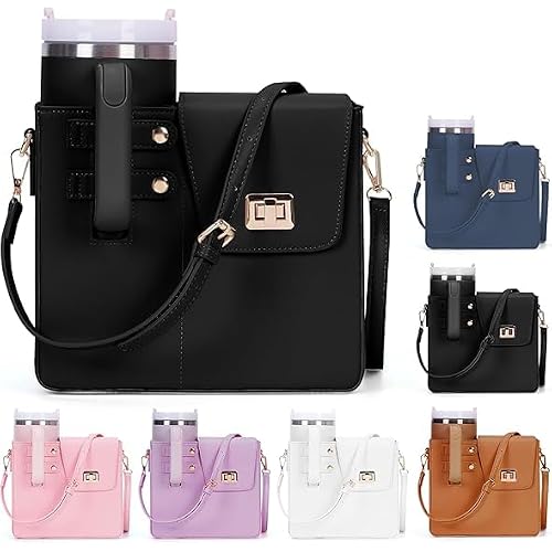 BEHEGTYE Purse for Stanley Cup, Outdoor Portable Crossbody Water Cup Storage Bag Crossbody Case with Sports Water Bottle Holder, Crossbody Bag with Strap for Stanley Bottle