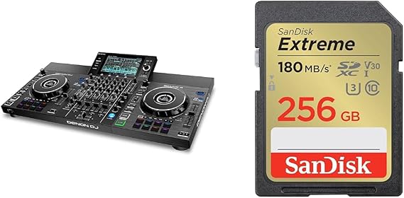 Denon DJ SC LIVE 4 - Standalone DJ Controller, 4-Channel Mixer, Amazon Music Unlimited Streaming & SanDisk 256GB Extreme SDXC card + RescuePro Deluxe, up to 180MB/s, UHS-I, Class, 10, U3, V30